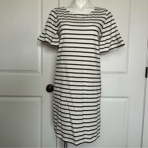 NWT J. Crew Factory Navy White Stripe Short Ruffle Sleeve Dress S